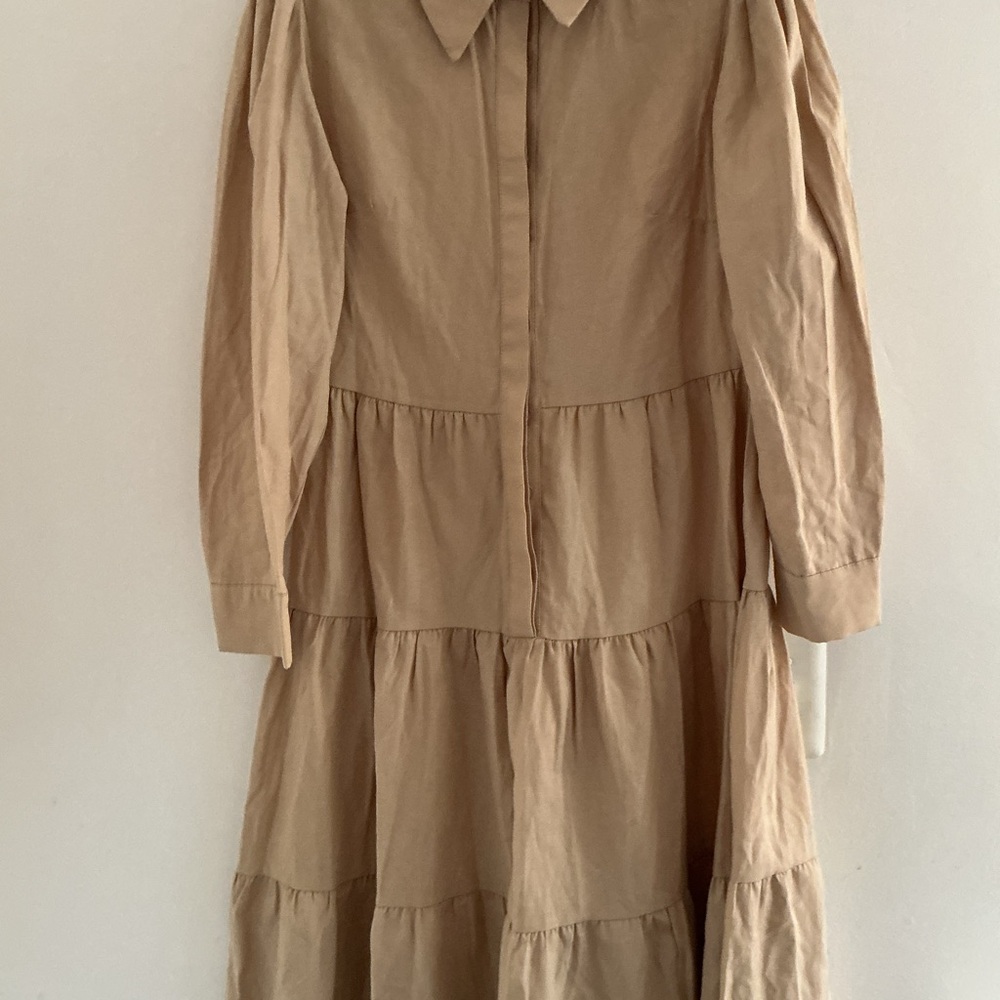 Tan Long-Sleeve Tiered Dress